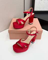 Miu Miu Rhinestone Buckle Chunky Heel Platform Sandals