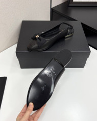 Chanel Double C Logo Bow Cap Toe Slingback Flats