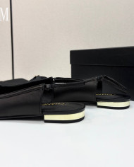 Chanel Double C Logo Bow Cap Toe Slingback Flats