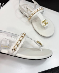 Chanel Chain Double C Logo Flat Sandals