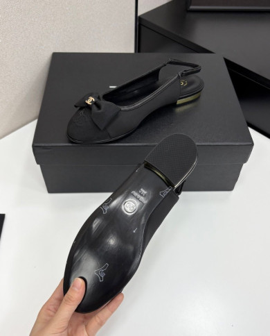 Chanel Double C Logo Bow Slingback Flats