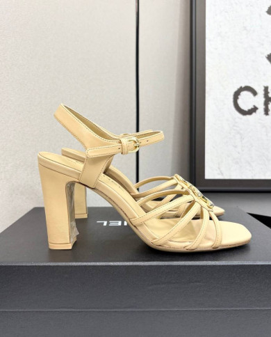 Chanel Double C Logo Chunky Heel High Sandals