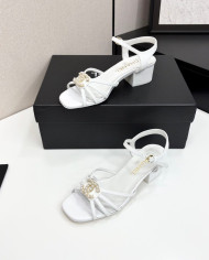 Chanel Pearl Double C Logo Mid Heel Sandals
