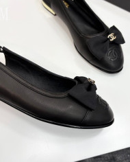 Chanel Double C Logo Bow Cap Toe Slingback Flats