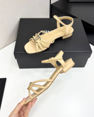 Chanel Rhinestone Double C Logo Strappy Low Heel Sandals