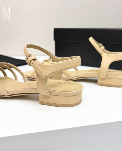 Chanel Rhinestone Double C Logo Strappy Low Heel Sandals