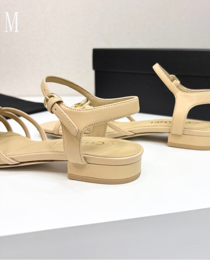 Chanel Rhinestone Double C Logo Strappy Low Heel Sandals