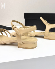 Chanel Rhinestone Double C Logo Strappy Low Heel Sandals