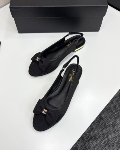 Chanel Double C Logo Bow Slingback Flats