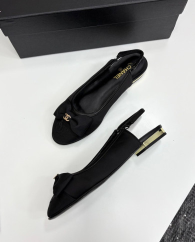 Chanel Double C Logo Bow Slingback Flats