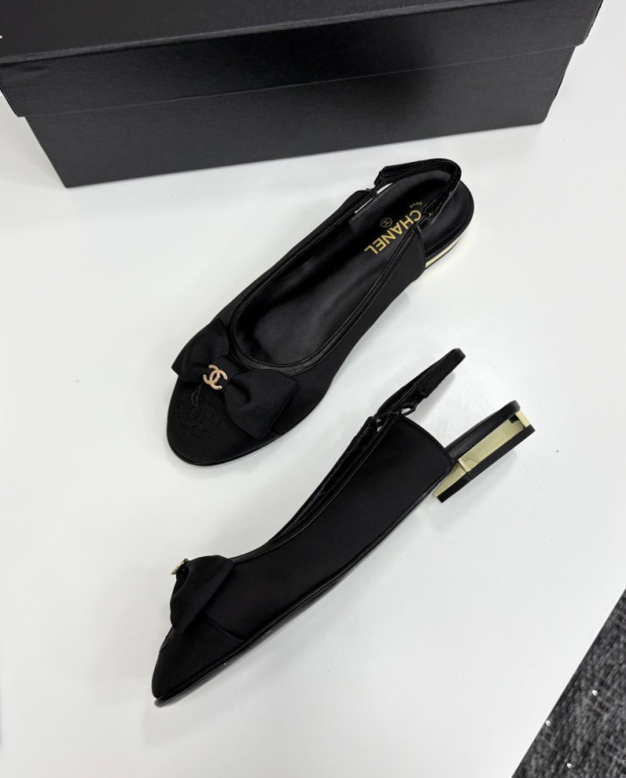 Chanel Double C Logo Bow Slingback Flats