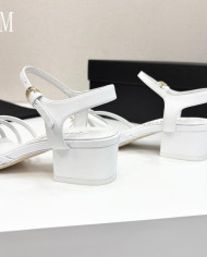 Chanel Pearl Double C Logo Mid Heel Sandals