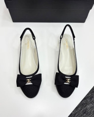 Chanel Double C Logo Bow Cap Toe Slingback Flats