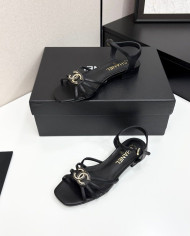 Chanel Rhinestone Double C Logo Strappy Low Heel Sandals