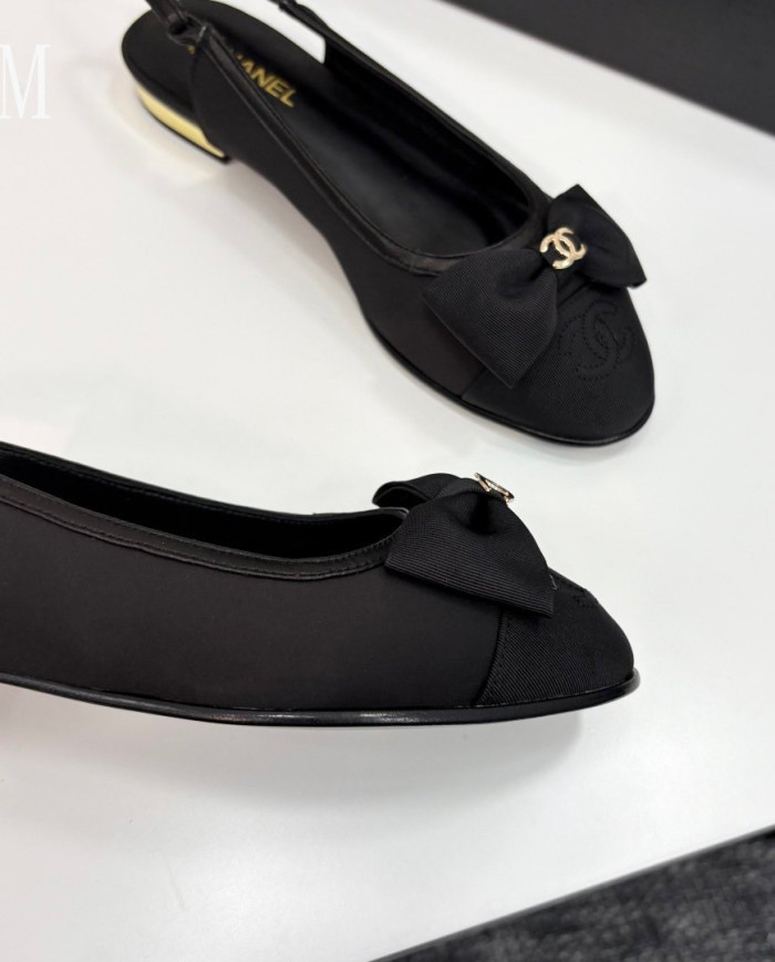 Chanel Double C Logo Bow Slingback Flats
