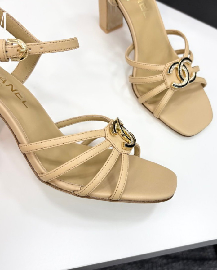 Chanel Double C Logo Chunky Heel High Sandals