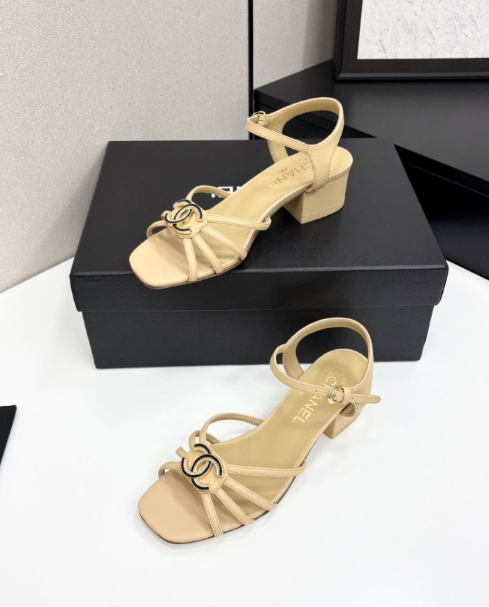 Chanel Pearl Double C Logo Mid Heel Sandals