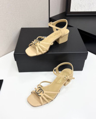 Chanel Pearl Double C Logo Mid Heel Sandals