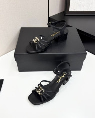 Chanel Pearl Double C Logo Mid Heel Sandals