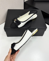 Chanel Double C Logo Bow Cap Toe Slingback Flats