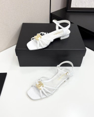 Chanel Rhinestone Double C Logo Strappy Low Heel Sandals