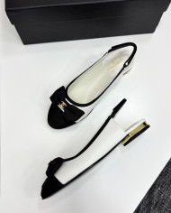 Chanel Double C Logo Bow Cap Toe Slingback Flats