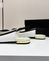 Chanel Double C Logo Bow Cap Toe Slingback Flats