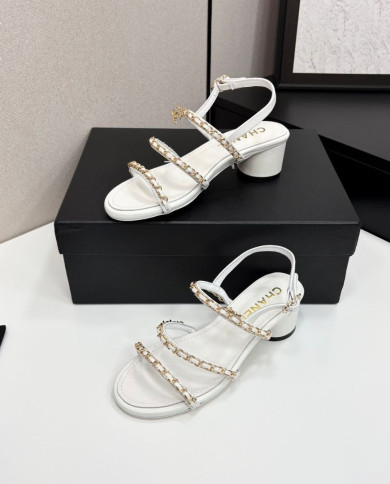 Chanel Chain Multi Strap Block Heel Sandals