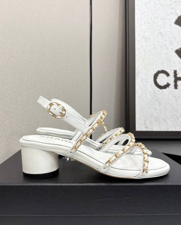 Chanel Chain Multi Strap Block Heel Sandals