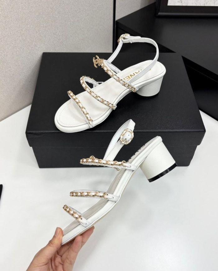 Chanel Chain Multi Strap Block Heel Sandals