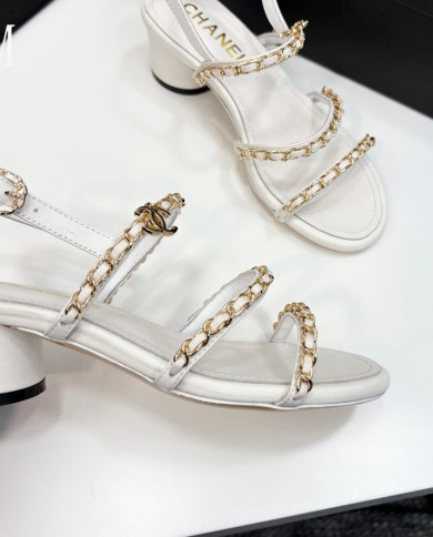 Chanel Chain Multi Strap Block Heel Sandals