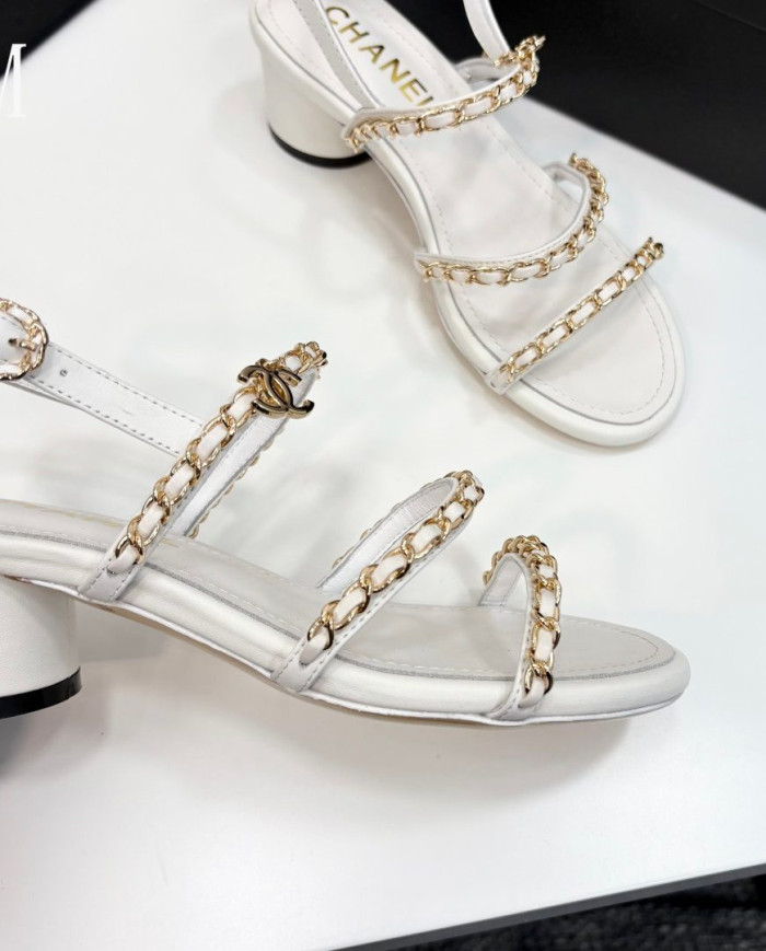 Chanel Chain Multi Strap Block Heel Sandals