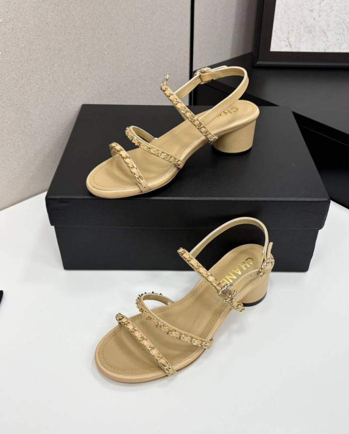Chanel Chain Multi Strap Block Heel Sandals