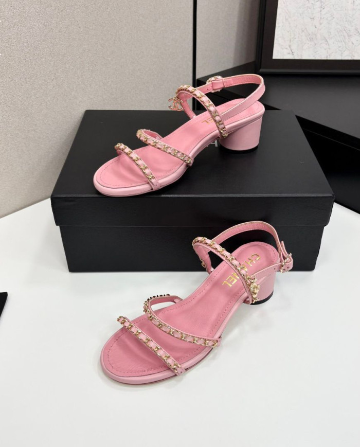 Chanel Chain Multi Strap Block Heel Sandals