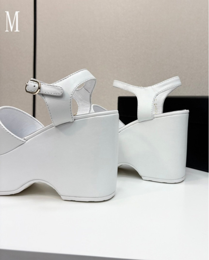 Chanel Rhinestone Double C Platform Wedge Sandals