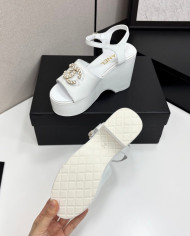 Chanel Rhinestone Double C Platform Wedge Sandals