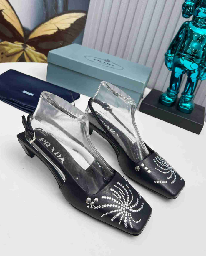 Prada Studded Square Toe Slingback shoes