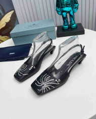 Prada Studded Square Toe Slingback shoes