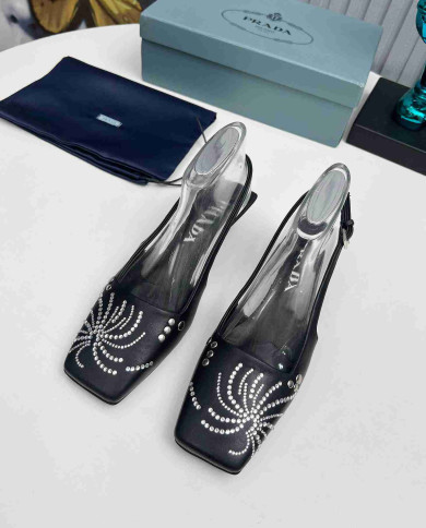 Prada Studded Square Toe Slingback shoes