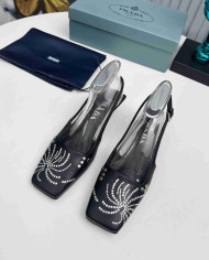 Prada Studded Square Toe Slingback shoes