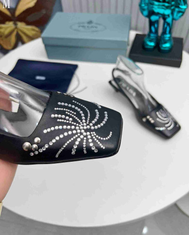 Prada Studded Square Toe Slingback shoes