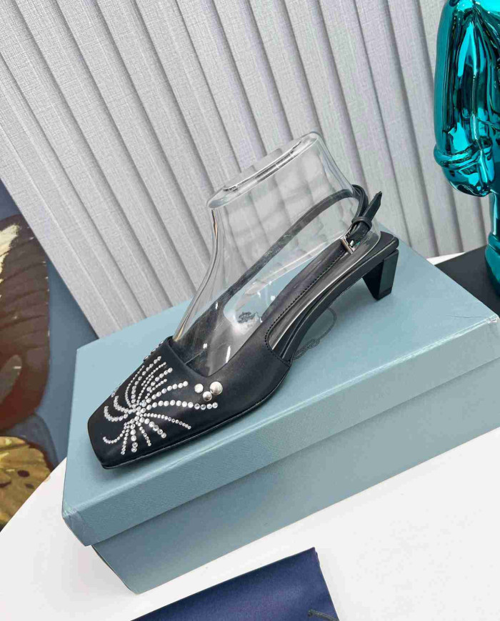 Prada Studded Square Toe Slingback shoes