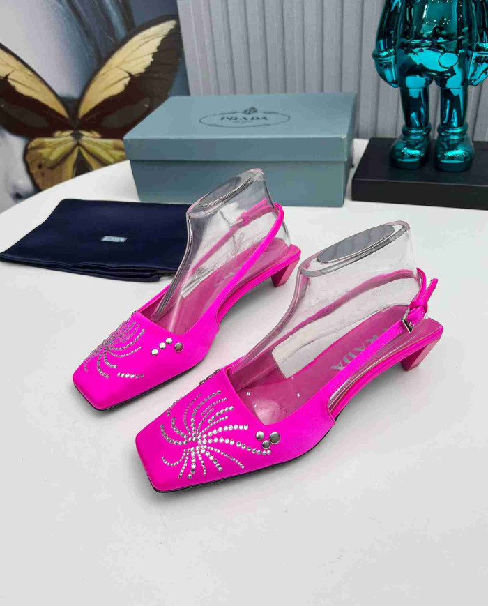 Prada Studded Square Toe Slingback shoes