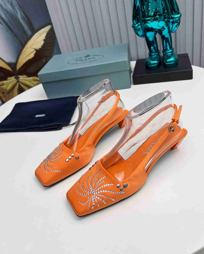Prada Studded Square Toe Slingback shoes