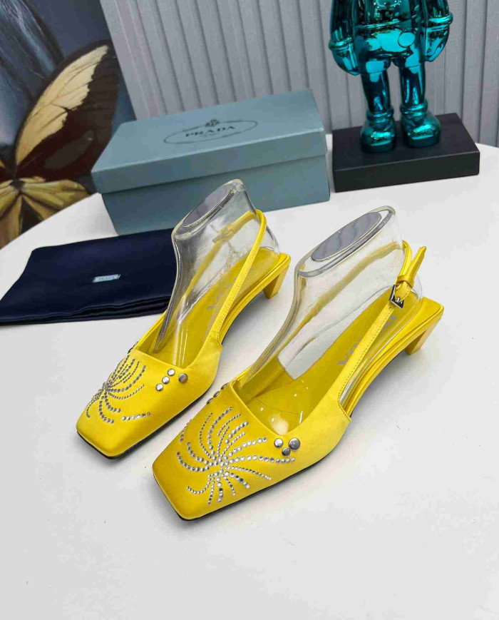 Prada Studded Square Toe Slingback shoes