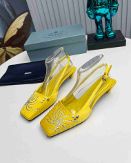 Prada Studded Square Toe Slingback shoes