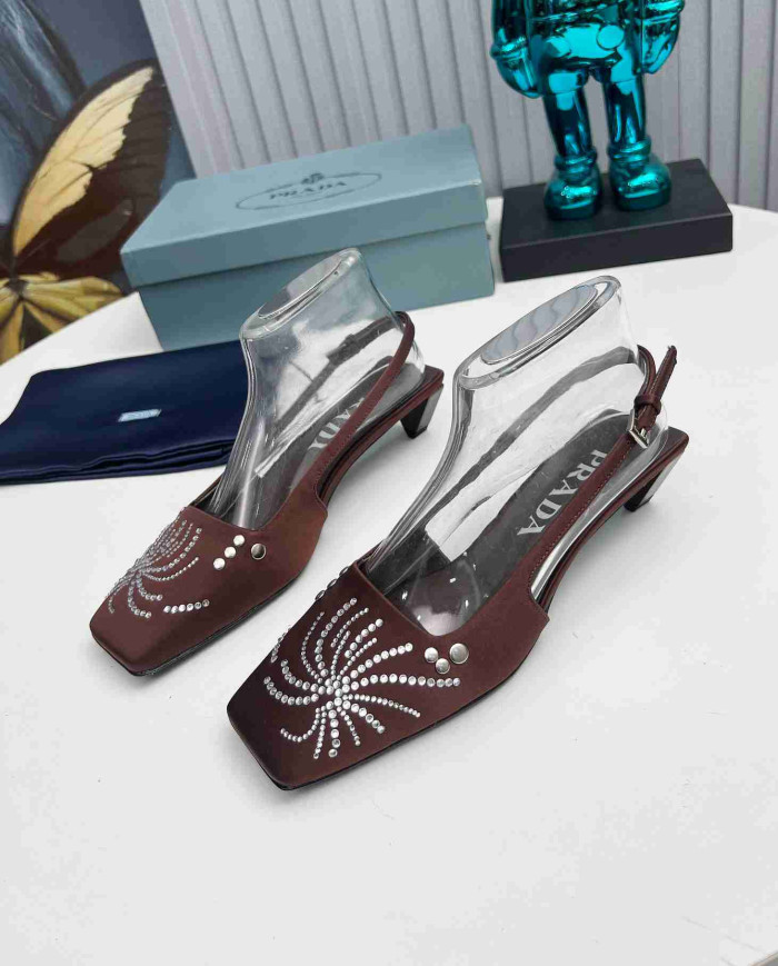 Prada Studded Square Toe Slingback shoes