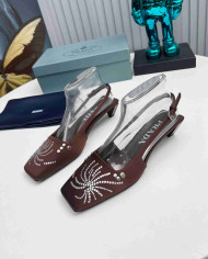 Prada Studded Square Toe Slingback shoes