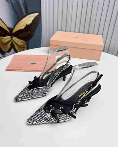 Miu Miu Rhinestone Pointed Toe Slingback shoes