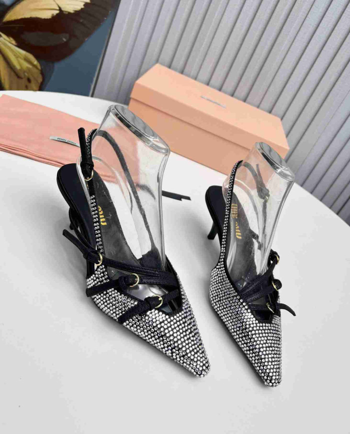 Miu Miu Rhinestone Pointed Toe Slingback shoes